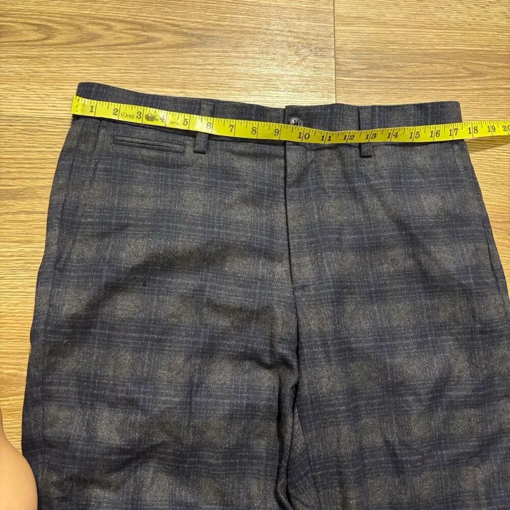 Banana Republic Aiden Fit Dress Pants Mens 34x36 Gray Navy Plaid Wool Nova Fides